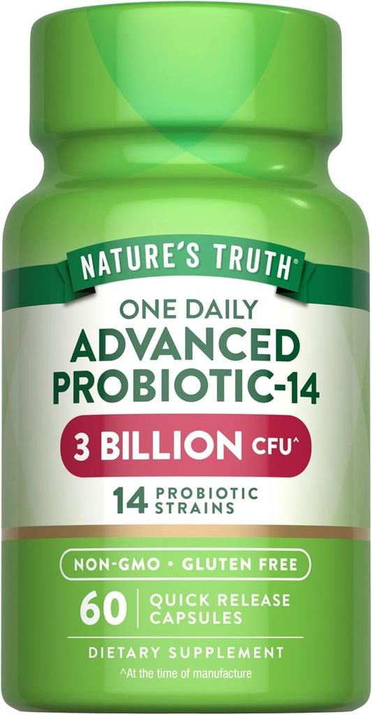 Nature's Truth Probiotics Capsules | 3 Billion CFU | 60 Count | for Men and Women | 14 Strains | Non-GMO & Gluten Free Supplement