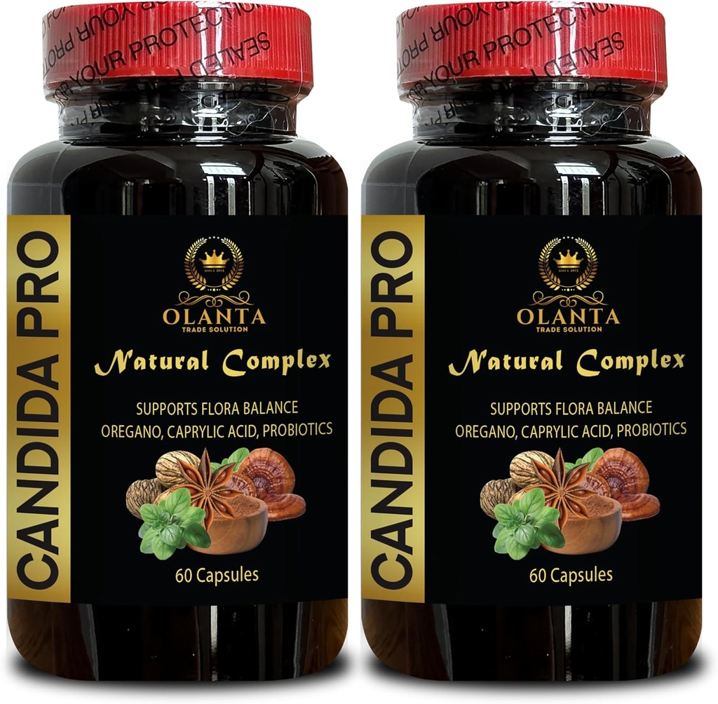Candida Support Supplement - Plant-Based Supplement, Natural Herbal Oregano and Caprylic Acid, Digestive Gut Health Support, Wormwood - 2 Bottles 120 Capsules