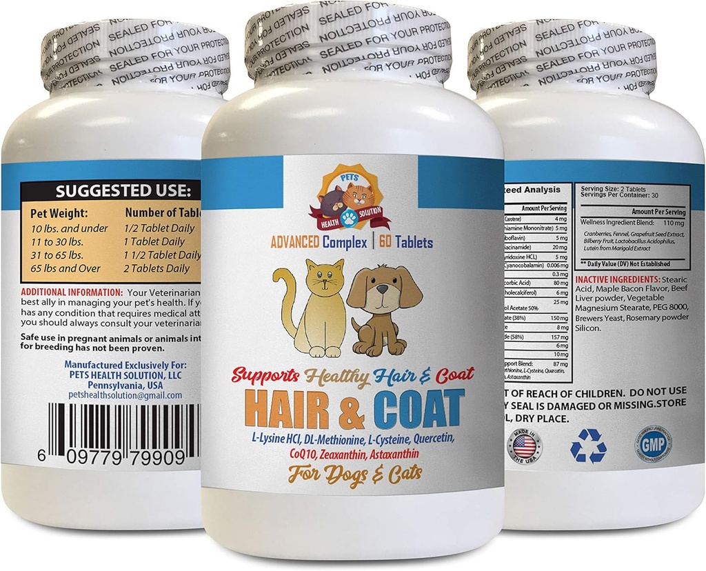 Dog Hair and Skin Supplements - Pets Hair and Coat Boost - for Dogs and Cats - Supports Healthy Skin Hair Nails - Dog Vitamin c - 1 Bottle (60 Tablets)