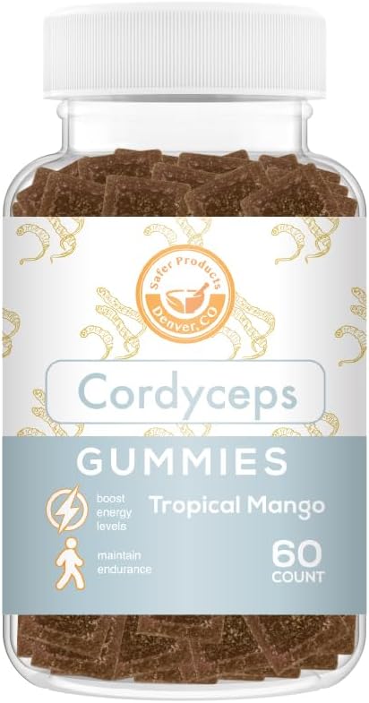 Cordyceps Mushroom Gummies - May Support Energy, Endurance, and Stamina - Tropical Mango Flavor - Vegan, Non-GMO, Gluten-Free, Gelatin Free - 60 Count