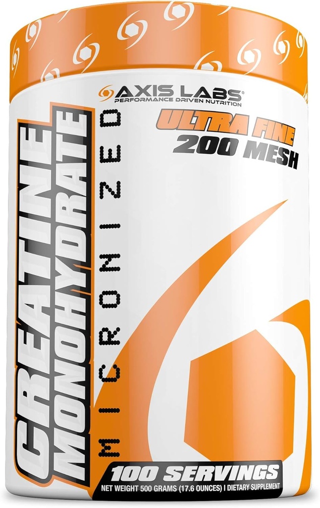Axis Labs Micronized Creatine Monohydrate - Mineral Supplement - 100 Servings - Enhances Strength - Boosts Muscle Growth - Increases Overall Size