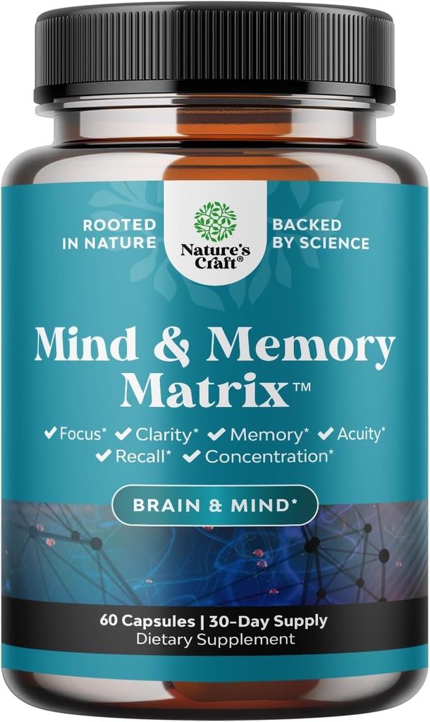 Natural Mind and Memory Supplement for Increased Mental Performance and Clarity Supports Brain Function Made with Pure Green Tea Extract DMAE Bitartrate and Vitamins 60 Capsules by Natures Craft