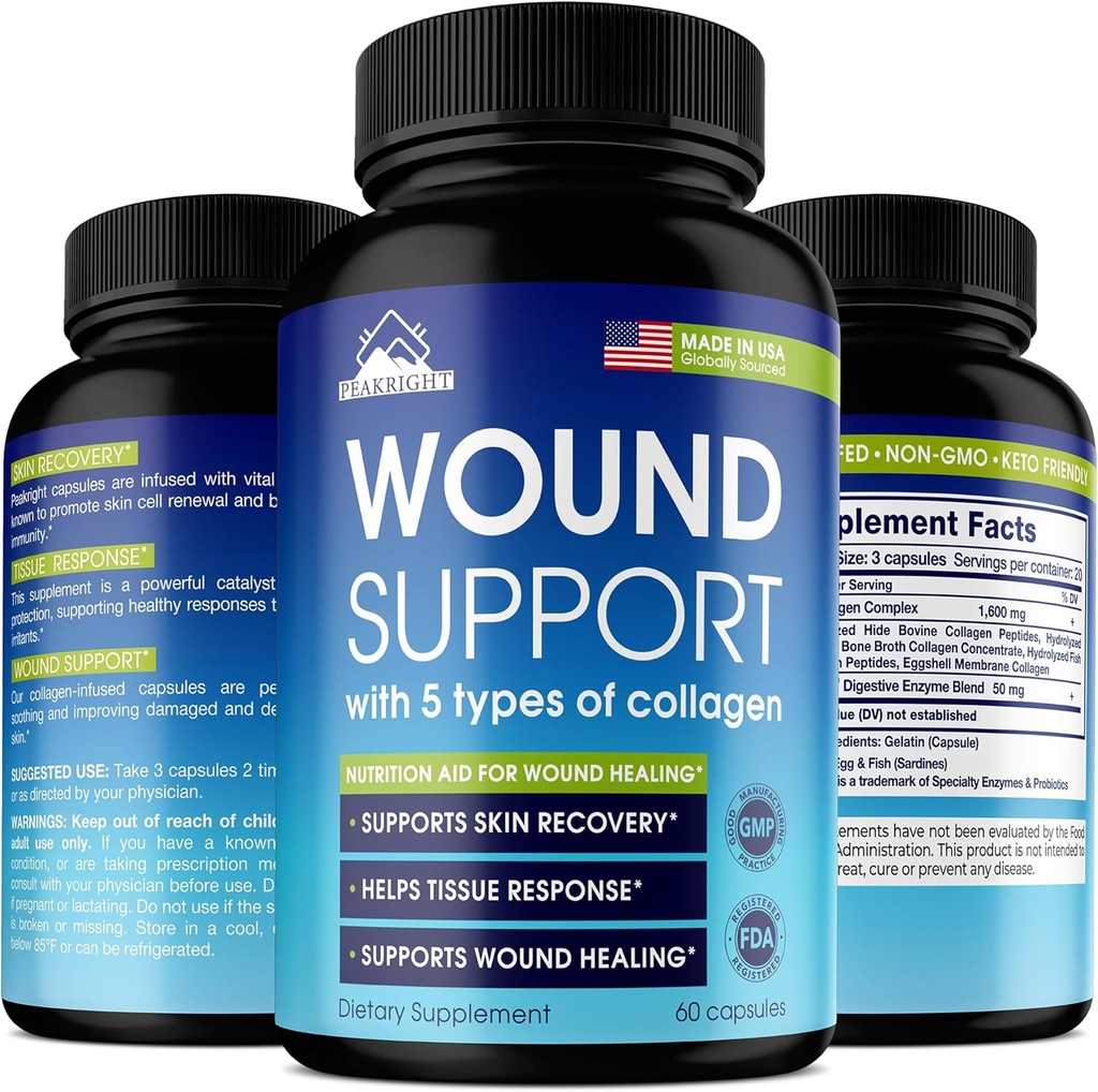 Wound Healing Natural Scar Pills - Made in USA - Scar Reduction, Surgery Recovery & Wound Support - Wound Healing Supplement to Reduce Scarring, Bruisings & Swelling - Helps Tissue Response - 60 Caps