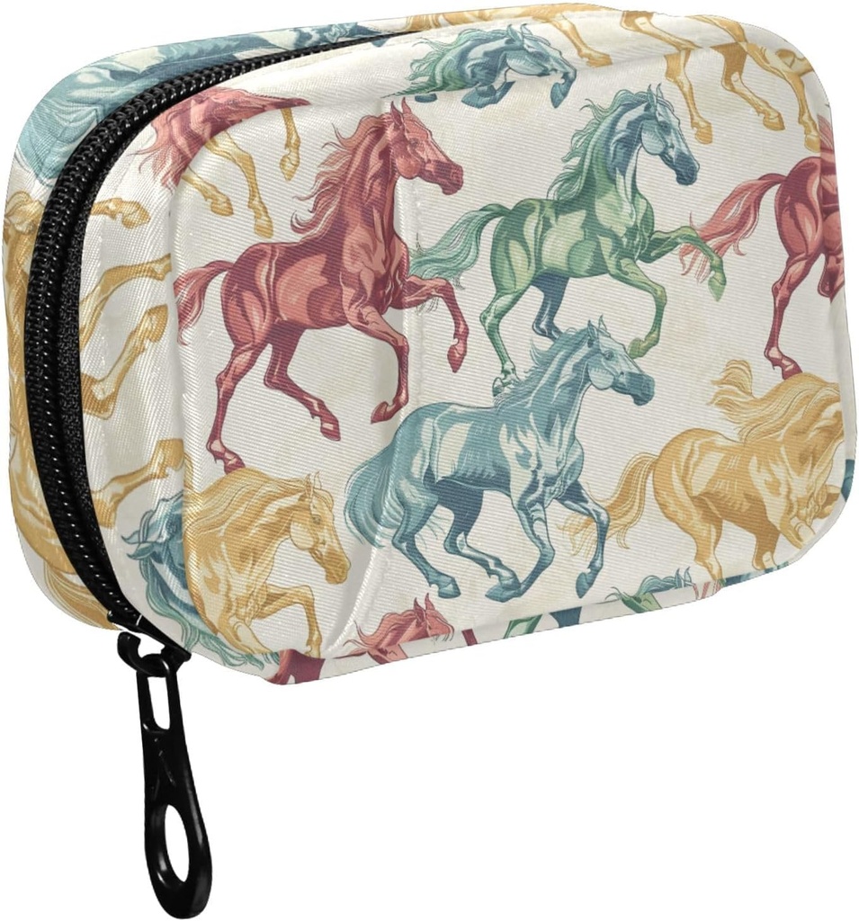 Fustylead Beautiful Running Horses Pill Organizer for Purse, Weekly Portable Pill Box with Zipper to Storage Vitamins Fish Oils Medications Supplements
