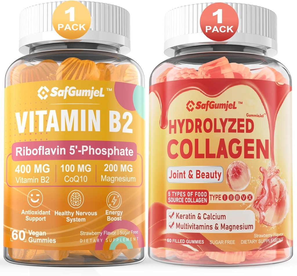 Vitamin B2 Gummies + Sugar Free Hydrolyzed Collagen Peptides Gummies
