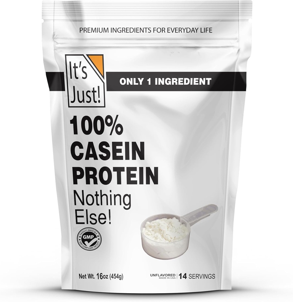It's Just! - 100% Casein Protein Powder, Made in USA, One Ingredient, Slow Burning, Time Release (1 Pound (Pack of 1), Unflavored)