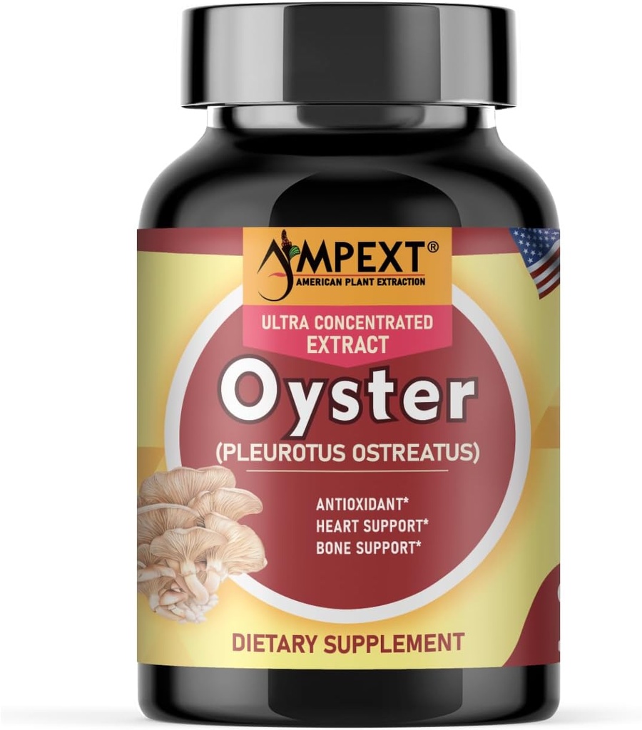 Oyster Mushroom Extract - Premium Quality, Only Fruiting Bodies, Brain & Cognitive Support, Antioxidant & Immunity Booster, Heart Support, Bone Mineral Density Improvement, 90 Veg Caps.