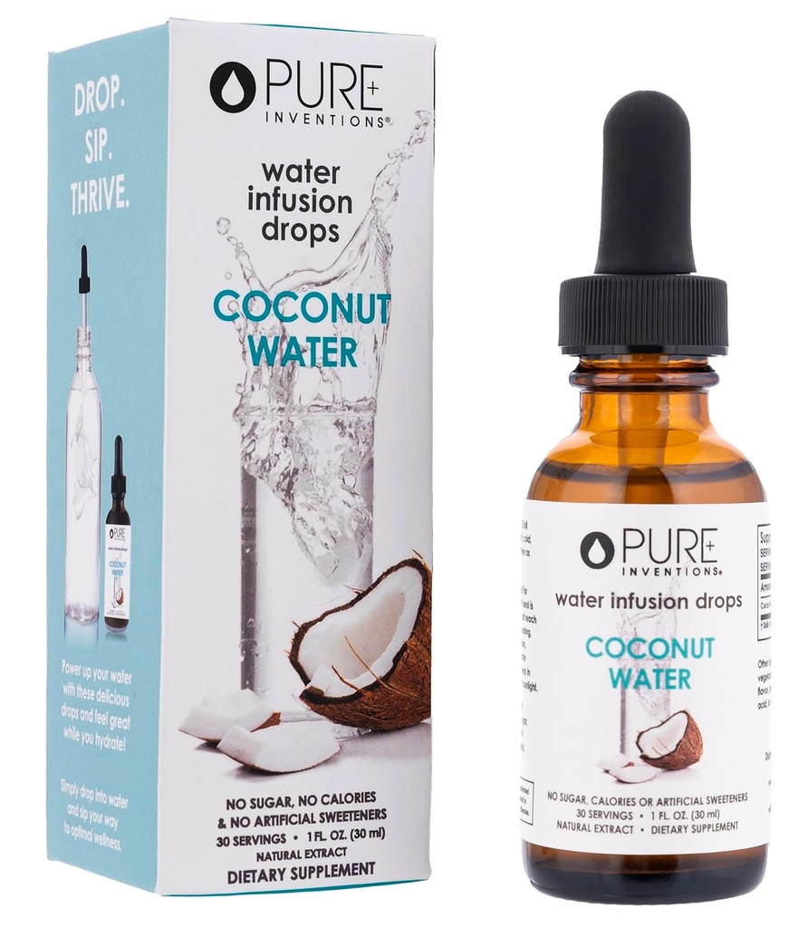 Pure Inventions Coconut Water - Water Enhancer Drops - Electrolyte Hydration - No Sugar, Calories, or Artificial Sweeteners - 30 Servings, 1 oz
