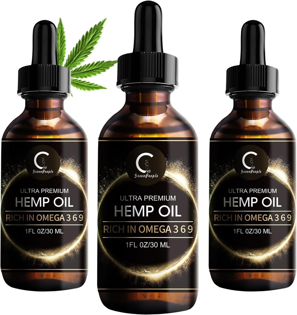 GPGP GreenPeople 3 Pack Natural Hemp Oil Extract, Immune System Support, Support Focus and Energy, and Support Nighttime Activities, Pure Extract, Rich in Omega 3&6&9 Fatty Acids