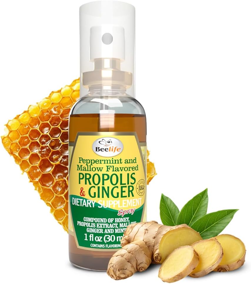 Beelife Propolis Throat Spray – Soothing Honey & Ginger Propolis - Natural Immune Support & Sore Throat Relief, Antioxidants, Rich in Flavonoids & Artepillin C, No Sugar, Gluten-Free - 1-Pack, 30ml