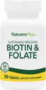 Natures Plus Biotin & Folic Acid (Methylfolate), Sustained Release - 30 Vegetarian Tablets - Vitamin B7 & Vitamin B9, Supports Hair Growth, Energy Booster, Prenatal Vitamin - Gluten-Free - 30 Servings