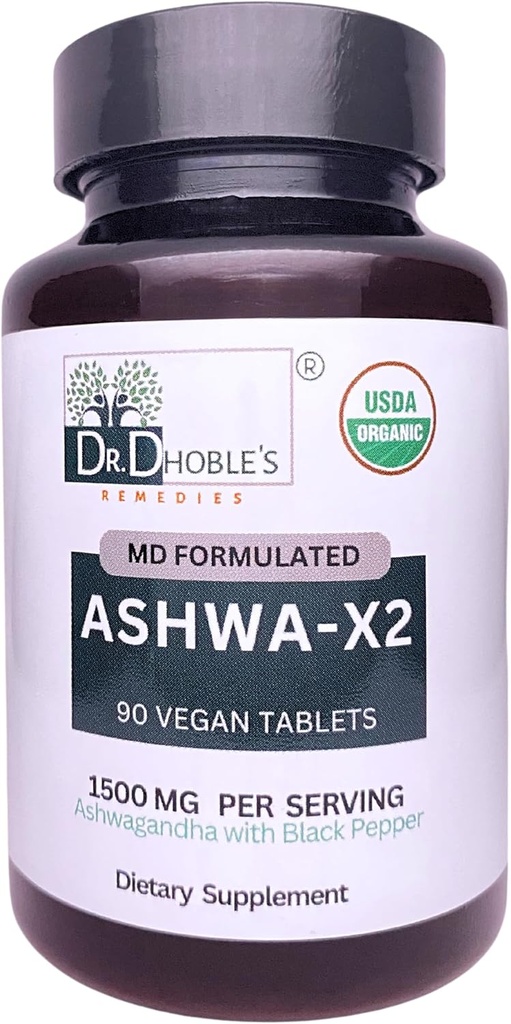 Ashwa X2, Md Formulated Vegan Tablets with Natural Ingredients & Black Pepper Which Increase Bioavailability, 1500mg, No Extract, USDA Organic