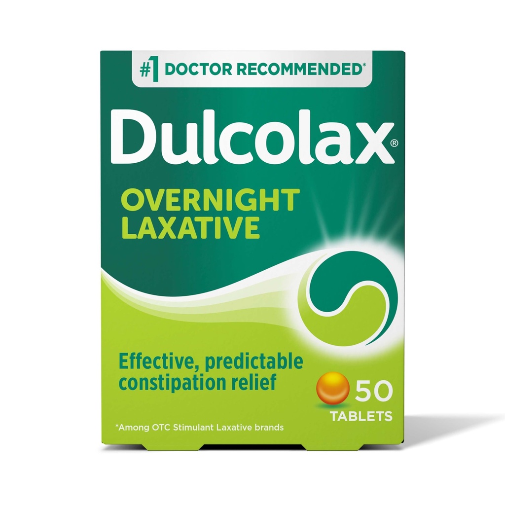 Dulcolax Stimulant Laxative Tablets, Predictable & Effective Constipation Relief, Relieves Straining & Bloating, Bisacodyl 5 mg, 50 Count