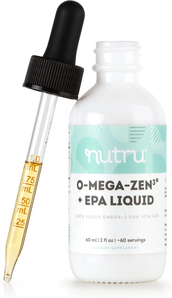 O-Mega-Zen3 +EPA Vegan Omega 3 DHA EPA Liquid Supplement - Algal Omega3 Essential Fatty Acids - 2 Fl Oz