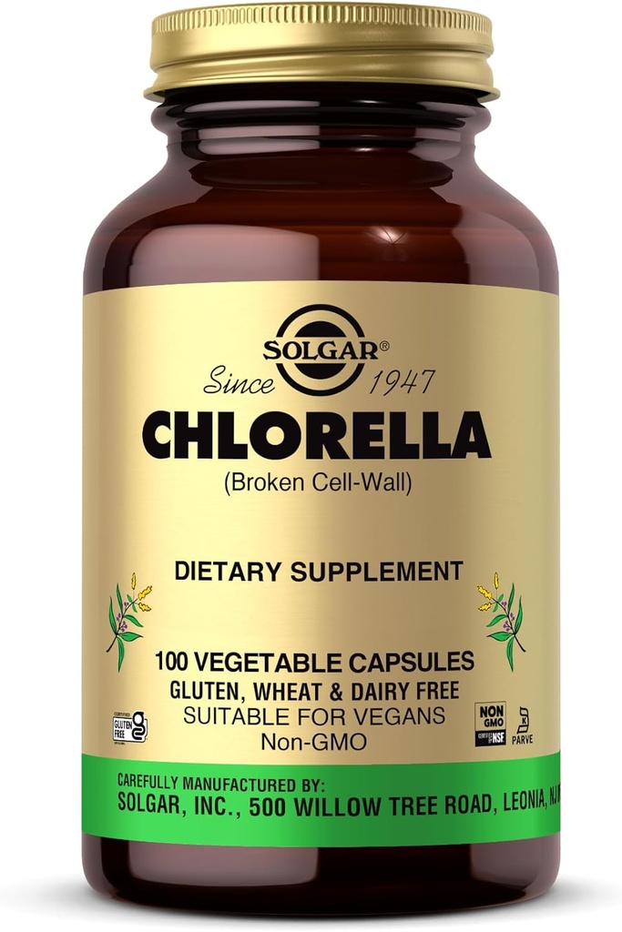 Solgar Chlorella - 100 Vegetable Capsules - Maximum Absorption - Non-GMO, Vegan, Gluten Free, Kosher - 100 Servings