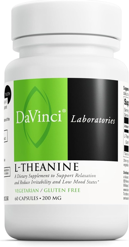 DAVINCI Labs L-Theanine - Dietary Supplement to Help with Concentration, Focus, Relaxation and Irritability* - with 200 mg L-Theanine per Serving - 60 Vegetarian Capsules