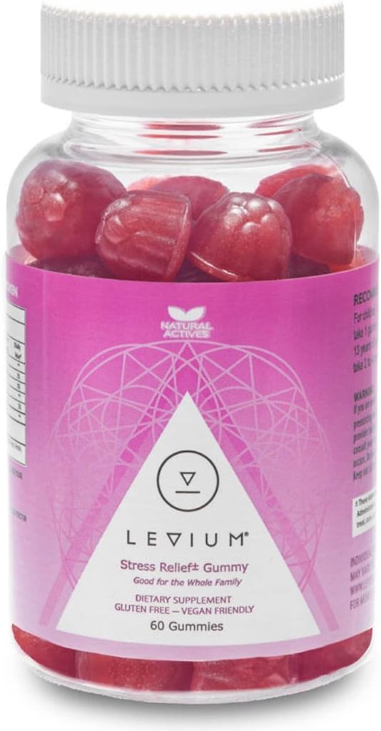 Levium Calming Stress Relief Gummies | Natural Mood Boosting Vitamin Supplement | 60 Count Bottle – 30 Day Supply