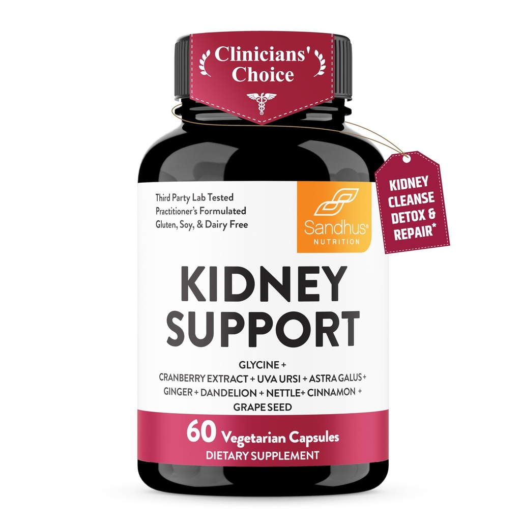 Sandhu's Kidney Cleanse Detox & Repair Support Supplement for Men and Women | with Cranberry Extract | Helps Support Kidney & Urinary Tract Health | 60 Vegetarian Capsules (Pack of 1)