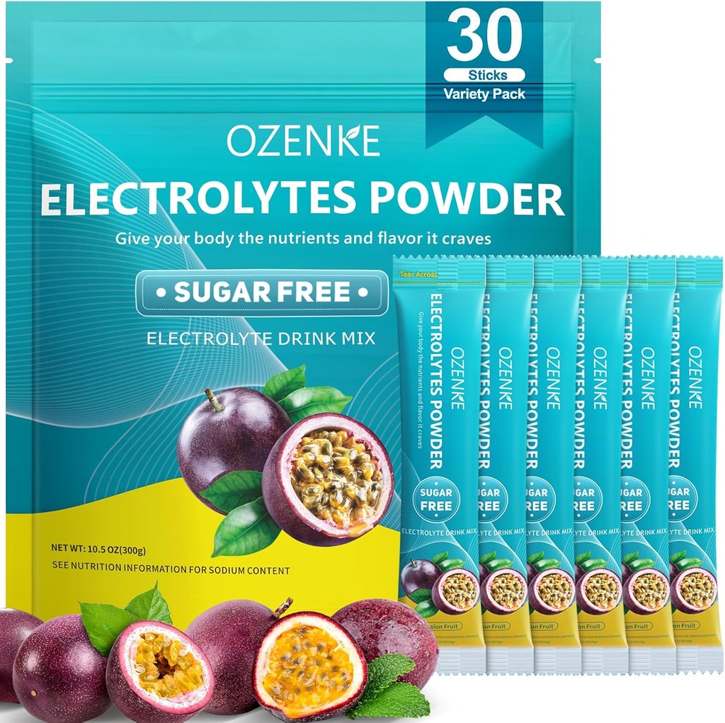 Electrolytes Powder Packets, 30 Sticks Hydration Packets Sugar Free, Electrolyte Drink Mix Portable Electrolyte Packets for Rapid Hydration, 0 Sugar & 0 Calorie, Passion Fruit Flavor