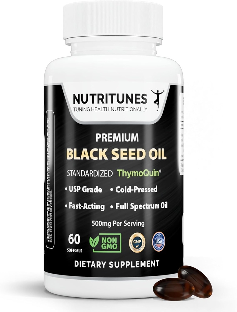 Black Seed Oil 3% Thymoquinone Standardized – Clinically Studied, USP Grade, Cold-Pressed Nigella Sativa ThymoQuin, Non-GMO – 60 Softgels