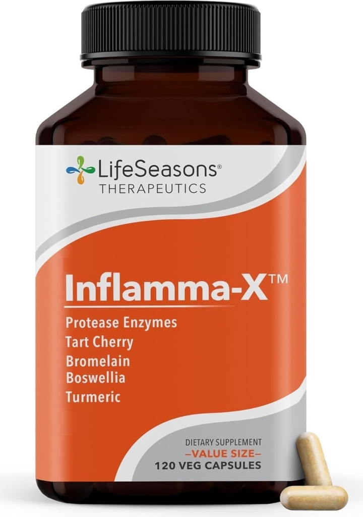 LifeSeasons Inflamma-X Joint & Tissue Support Supplement – Supports Muscle Comfort, Recovery & Flexibility – Herbal Formula with Turmeric, Bromlein, Protease – 60 Capsules