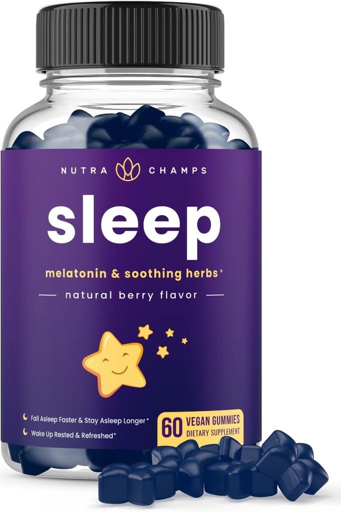 NutraChamps Sleep Gummies for Adults & Kids | Melatonin Gummies with Chamomile, Valerian & L Theanine | Safe & Effective for Kids & Adults | Vegan Childrens Melatonin 3mg, 1.5 mg, or 6mg