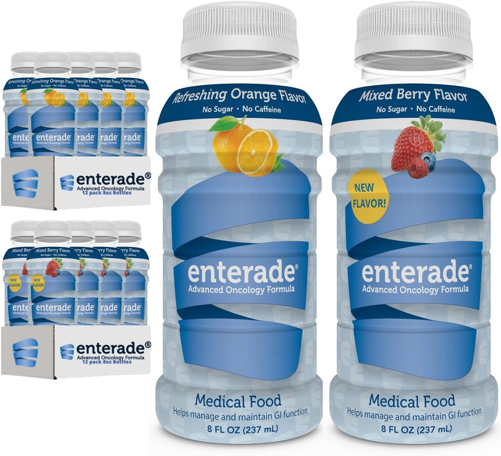 enterade AO 24 Packs Mixed Berry and Orange Bundle, Specially Formulated to Reduce Treatment GI Side Effects, 8oz Mixed Berry (12 pack) + 8oz Orange (12 pack).