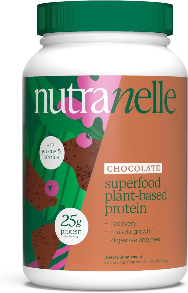 Nutranelle - Plant Based Protein Powder - 25 g Vegan Protein Powder with 30 Servings - Blended Rice & Pea with Superfoods & Amino Acids - Zero Sugar - Chocolate