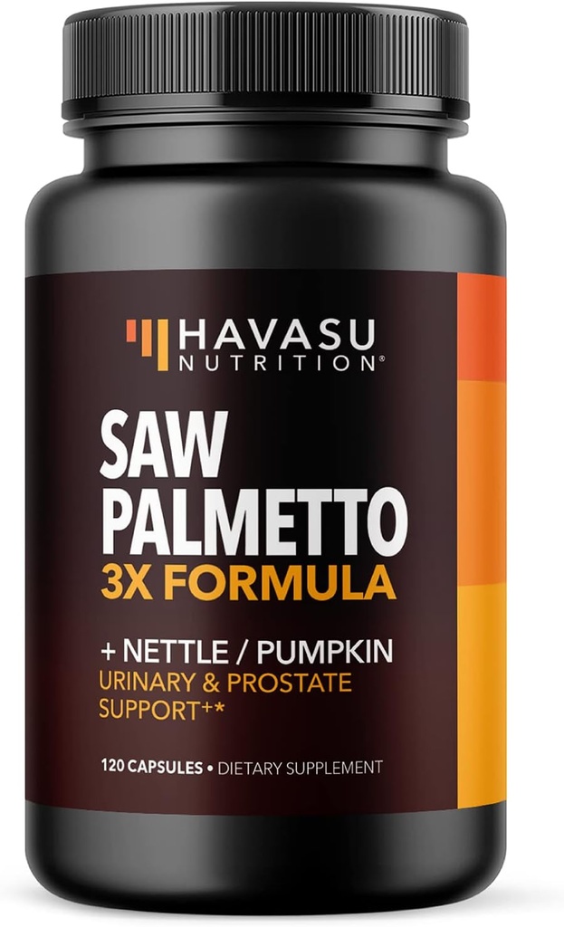 Saw Palmetto Supplement with Stinging Nettle and Pumpkin Seed Extract - Advanced 3X Formula - DHT Blocker Urinary Health and Prostate Support for Mens Health - Vegan, Non-GMO Capsules - 2 Month Supply