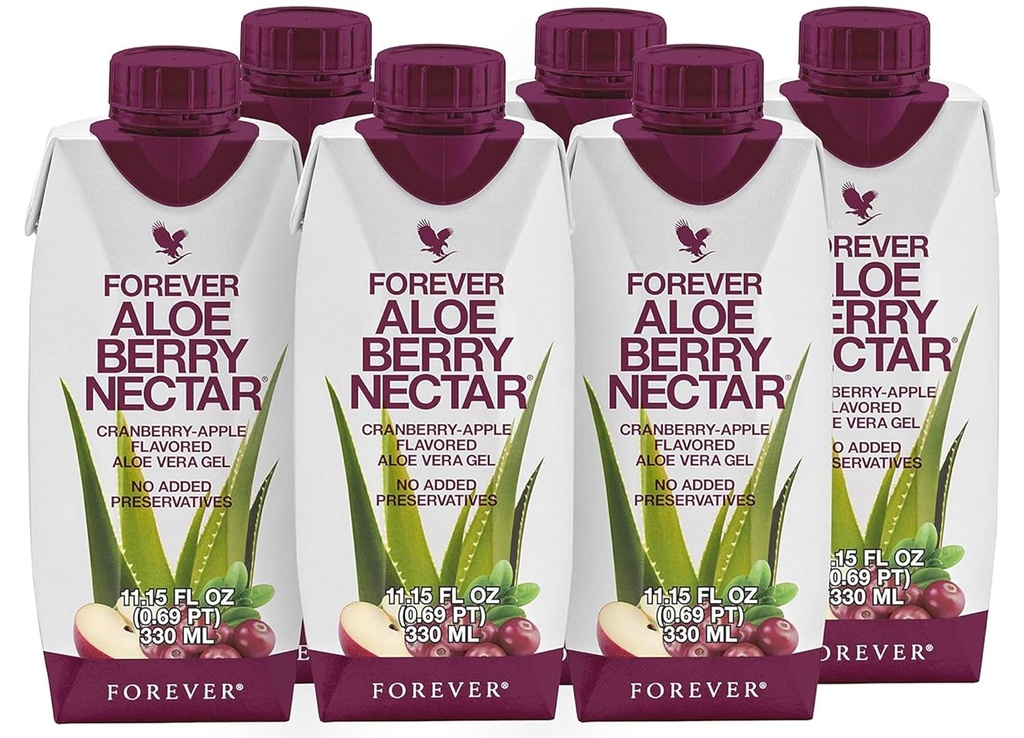 Forever Living - Aloe Berry Nectar - 90.7% Pure Aloe Vera Gel with Cranberries and Apples - No Preservatives - 330 ML (Pack of 6)