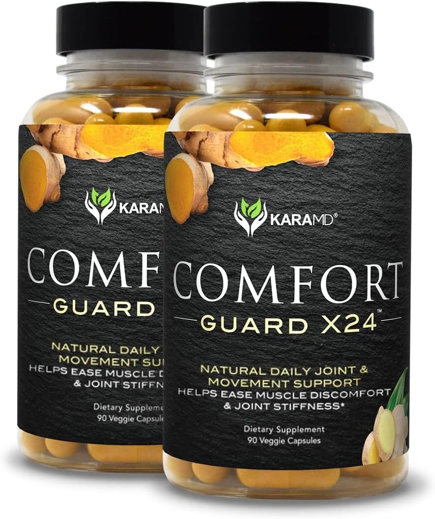 KaraMD Comfort Guard X24 | Joint & Movement Support Supplement | Turmeric Curcumin, Boswellia & Ginger | Ease Muscle Discomfort & Joint Stiffness | Non-GMO, Gluten Free & Vegan Friendly (2 Pack)