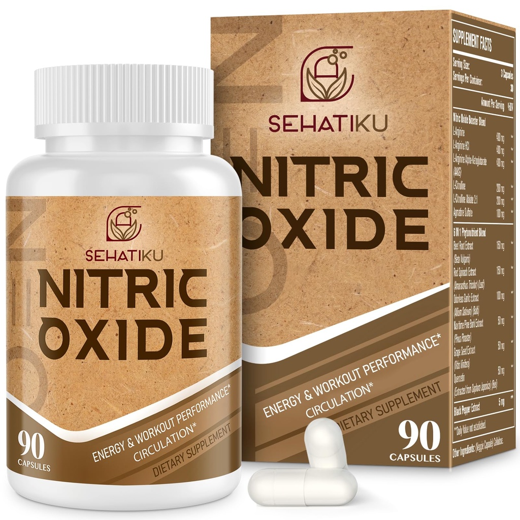 SehatiKu Nitric Oxide Supplement, Nitric Oxide Booster & 6-in-1 Phytonutrient Blend for Heart, Flow, Immune - 90 Capsules (1 Bottle)