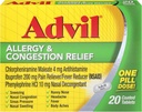 Advil Allergy and Congestion Relief Tablets, Pain Reliever, Fever Reducer and Allergy Relief with Ibuprofen, Phenylephrine HCl and Chlorpheniramine Maleate 4 mg - 20 Coated Tablets