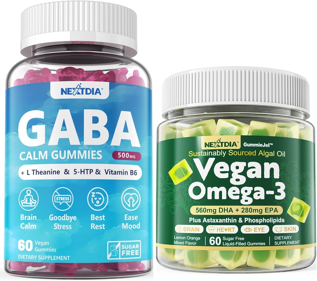 Vegan Omega 3 Gummies 1 Pack+ GABA Gummies Sugar Free 2 Pack