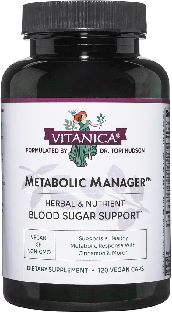 Vitanica Metabolic Manager - Herbal Supplement to Support Healthy Metabolic Response - Dietary Supplement with Vitamin D - Vegan Antioxidant Supplement - 120 Capsules
