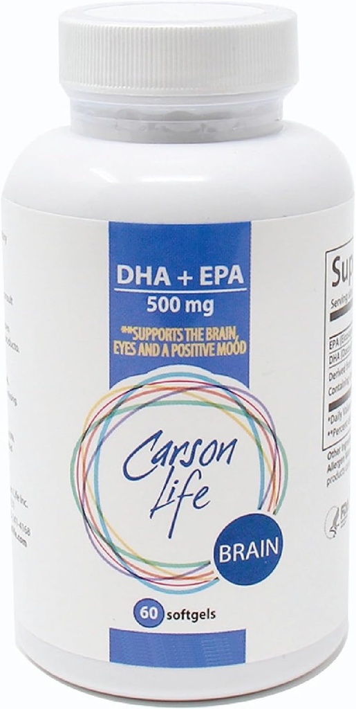 Carson Life DHA EPA Omega 3 Supplement – Advanced EPA DHA Omega 3 Supplement for Brain Function Support, Memory, Eye Function, and Positive Mood - Made in The USA - 60 Softgels