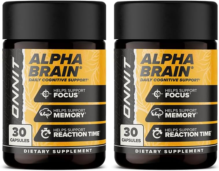 ONNIT Alpha Brain Premium Nootropic Brain Supplement for Men & Women - Caffeine-Free Focus Capsules for Concentration, Mental Clarity & Memory Support - Cat's Claw, Bacopa, Oat Straw (30ct 2-Pack)