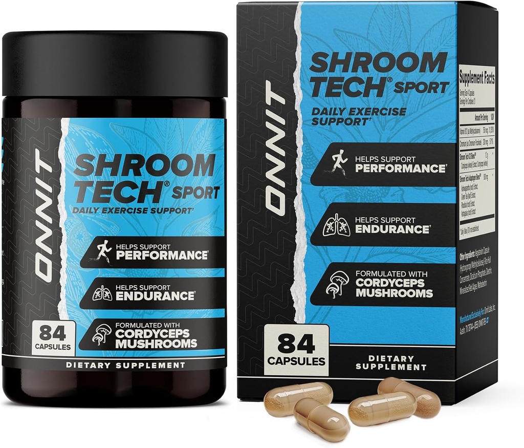 ONNIT Shroom Tech Sport Daily Exercise Support Capsules, Pre Workout Supplement with Cordyceps Mushrooms, Caffeine-Free Dietary Supplement for Daily Energy Support, 84 Count
