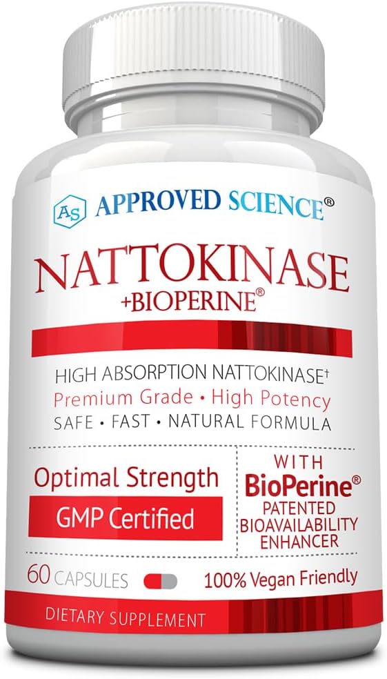 Approved Science Nattokinase - 4,000 FU - 200 mg - Free of Vitamin K2 - Contains BioPerine - One Month Supply - Vegan, Non-GMO - 60 Capsules