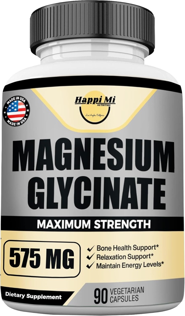 Magnesium Glycinate 575mg per Serving, Essential Mineral Supplements, Muscle & Bone Health Support, Promote Relaxation & Balance Mood, Non-GMO - 90 Vegan Capsule 45 Servings