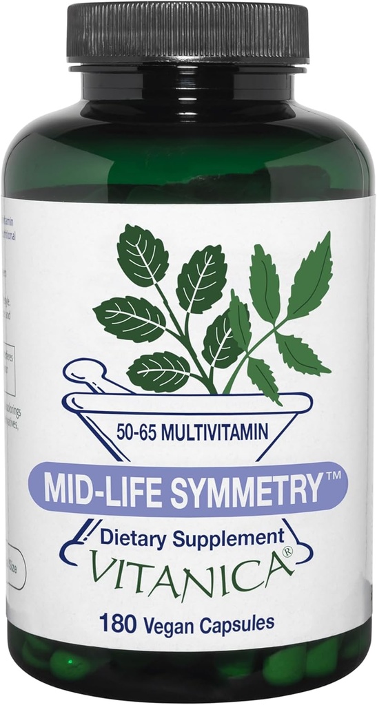 Vitanica - Mid-Life Symmetry, 50-65 High Potency Daily Multivitamin and Mineral, Vegan, 180 Capsules