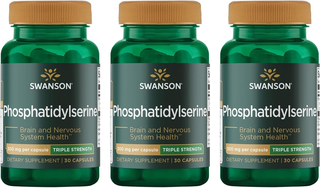 Swanson Phosphatidylserine Memory Brain and Cognitive Health Support Phospholipid Triple-Strength Complex Supplement 300 mg 30 Capsules (3 Pack)