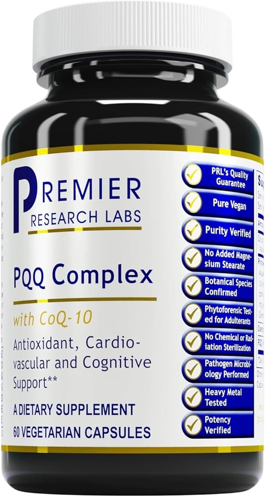 Premier Research Labs Premier PQQ Complex with CoQ10 - Coenzyme Q10, Co Q 10 Supplement with Pyrroloquinoline Quinone (PQQ) for Antioxidant, Brain & Heart Support - 60 Vegetarian Capsules