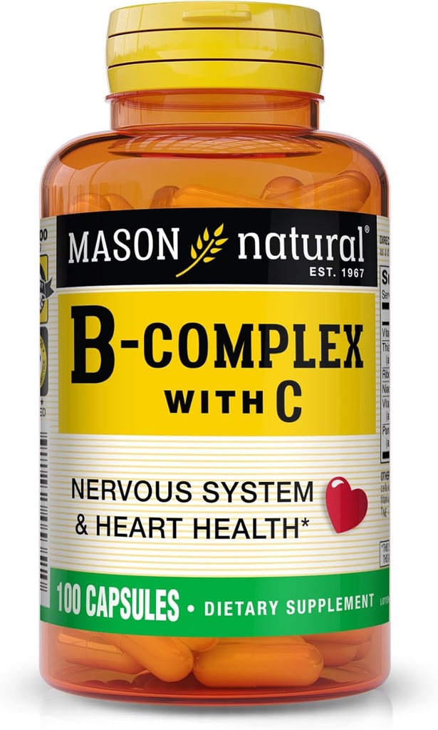 MASON NATURAL B-Complex with Vitamin C – Nervous System & Heart Health Support – 100 Capsules
