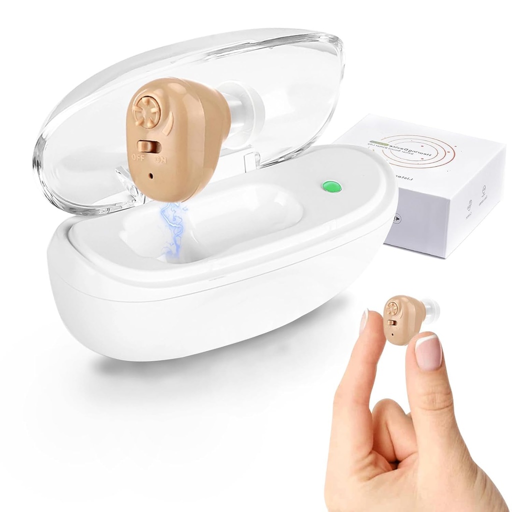 Hearing Amplifier Aid, Rechargeable Hearing Aid for Seniors & Adults with Volume Control, Noise Cancelling Hearing Amplifier, Single Side Use