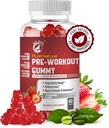 Pure Natural Pre-Workout Gummies with Creatine Monohydrate & Green Coffee Bean Extract - Energy, Focus, Endurance Boost, Strawberry Flavor, 60 Gummies