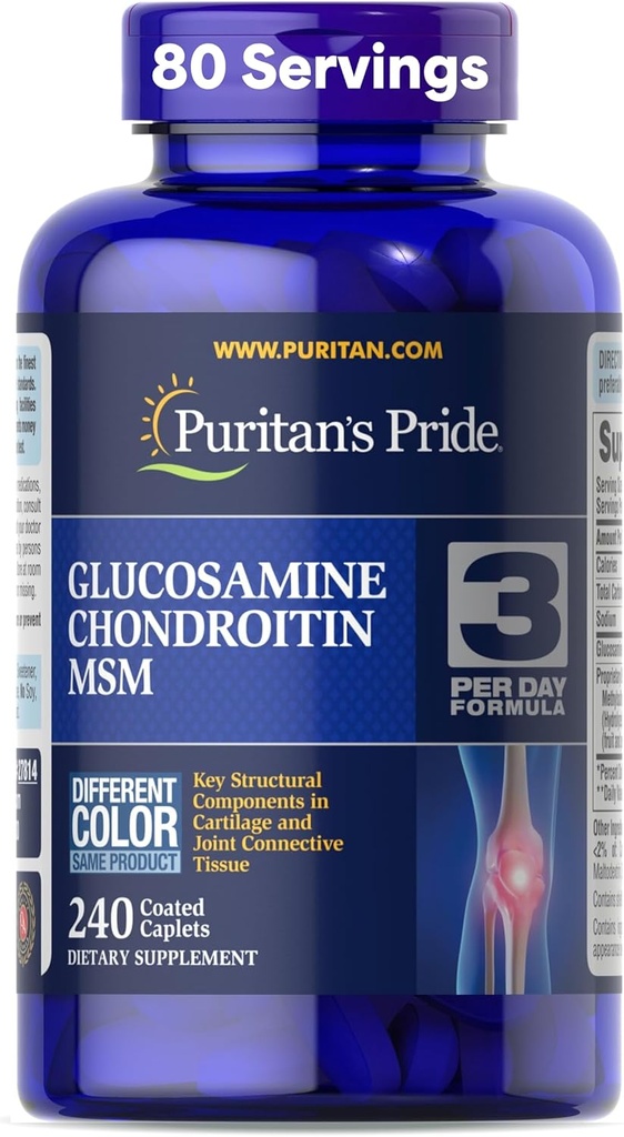 Puritan's Pride Glucosamine Chondroitin MSM Dietary Supplement for Joint Health, 240 Coated Tablets(Packaging may vary)