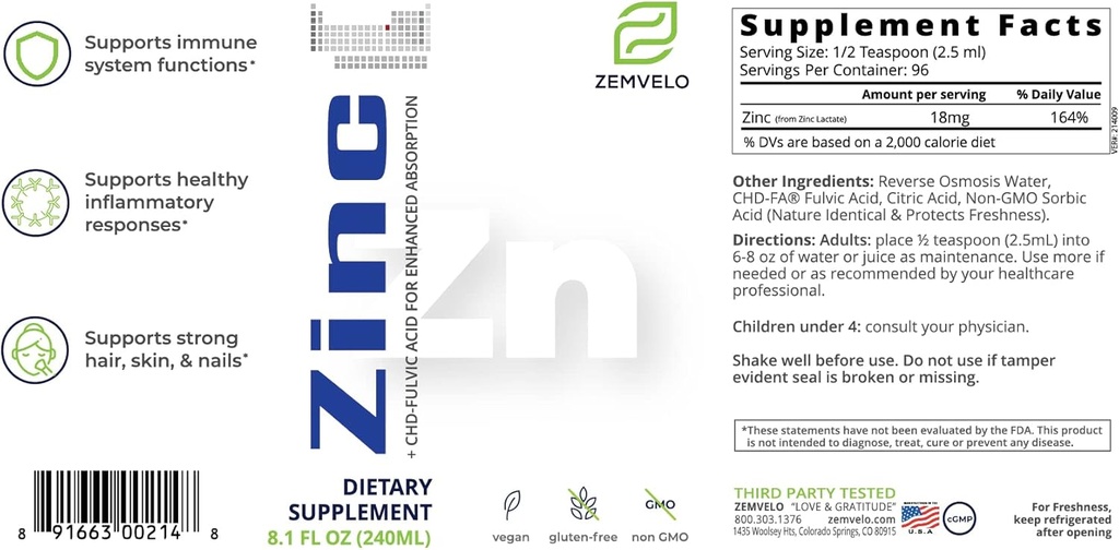 Liquid Ionic Zinc | 3 Month Supply | Encourage Clear Skin | Sustained Energy | Natural Inflammatory Support