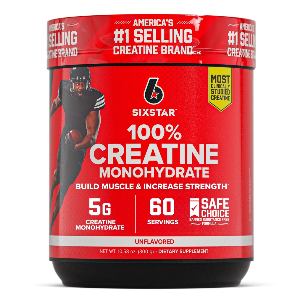 Six Star 100% Creatine Monohydrate Powder - Unflavored Micronized Creatine Monohydrate Supplement for Workout Performance, Muscle Building & Strength - Creatine Powder for Women & Men - 60 Servings