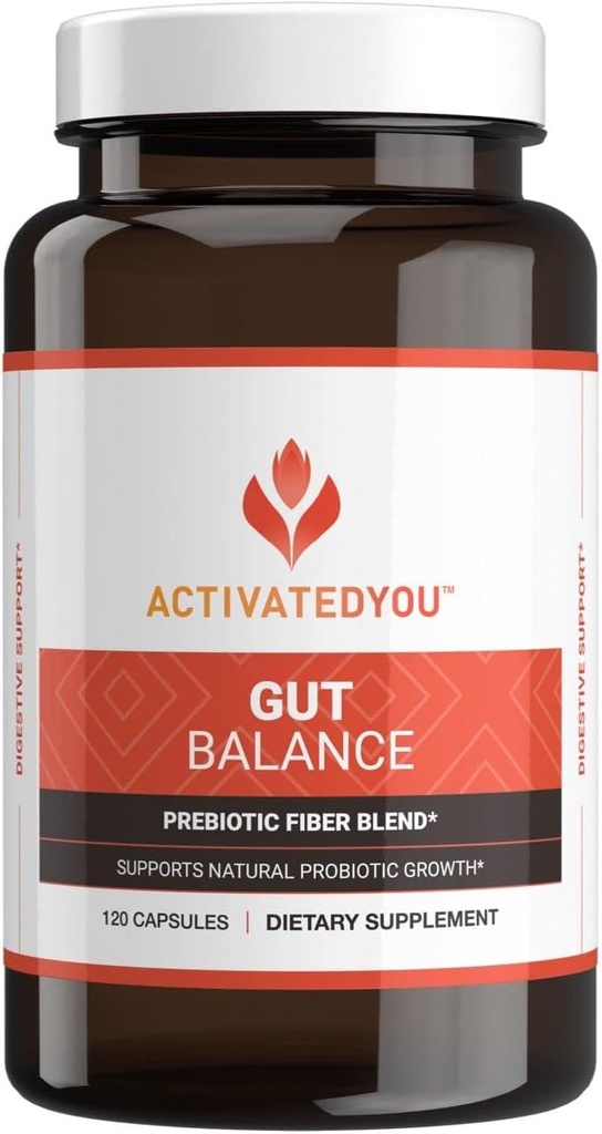 ACTIVATEDYOU Gut Balance Prebiotic Fiber Blend- Helps Regulate & Support Digestive Health & Promote Sustained Energy, Men and Women’s Prebiotics for Gut Health - (120 Capsules)